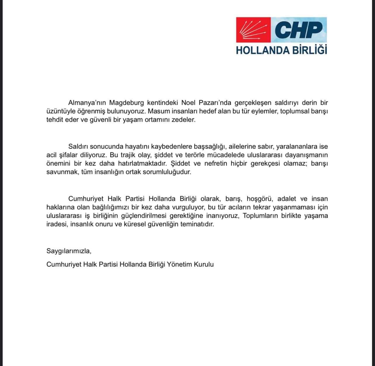 Almanya’nın Magdeburg Kentinde Yaşanan Saldırı Hakkında Kamuoyuna Duyurumuz.