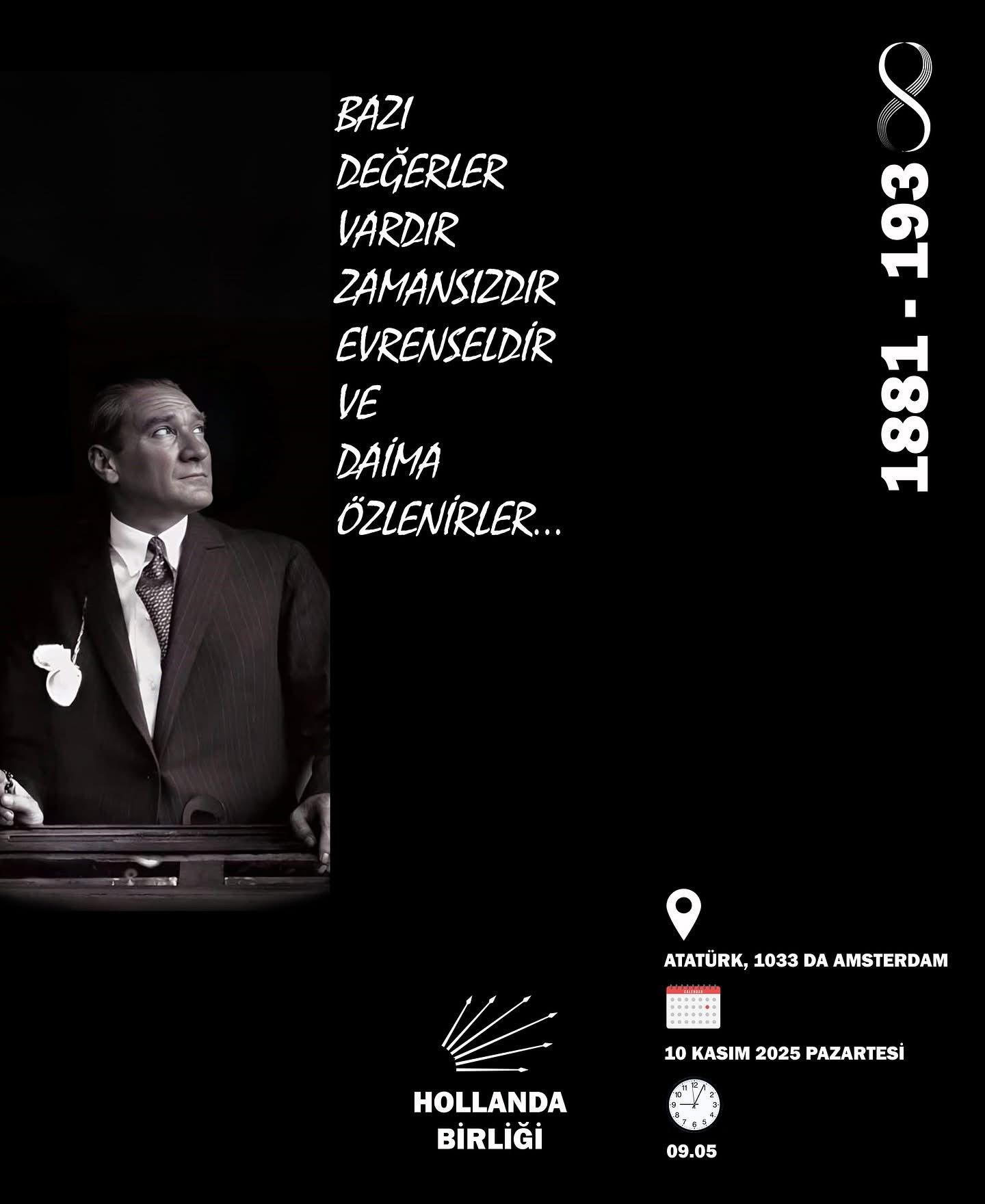 10 Kasım’da Atatürk’ü Anmak Üzere Amsterdam’da Buluşuyoruz