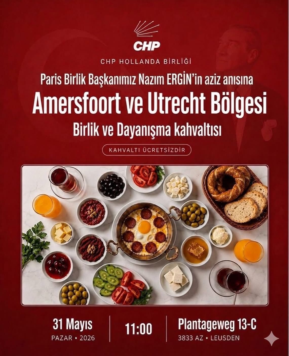Nazım Ergin’in Aziz Hatırasına: CHP Hollanda Birliği Dayanışma Kahvaltısında Buluşuyor