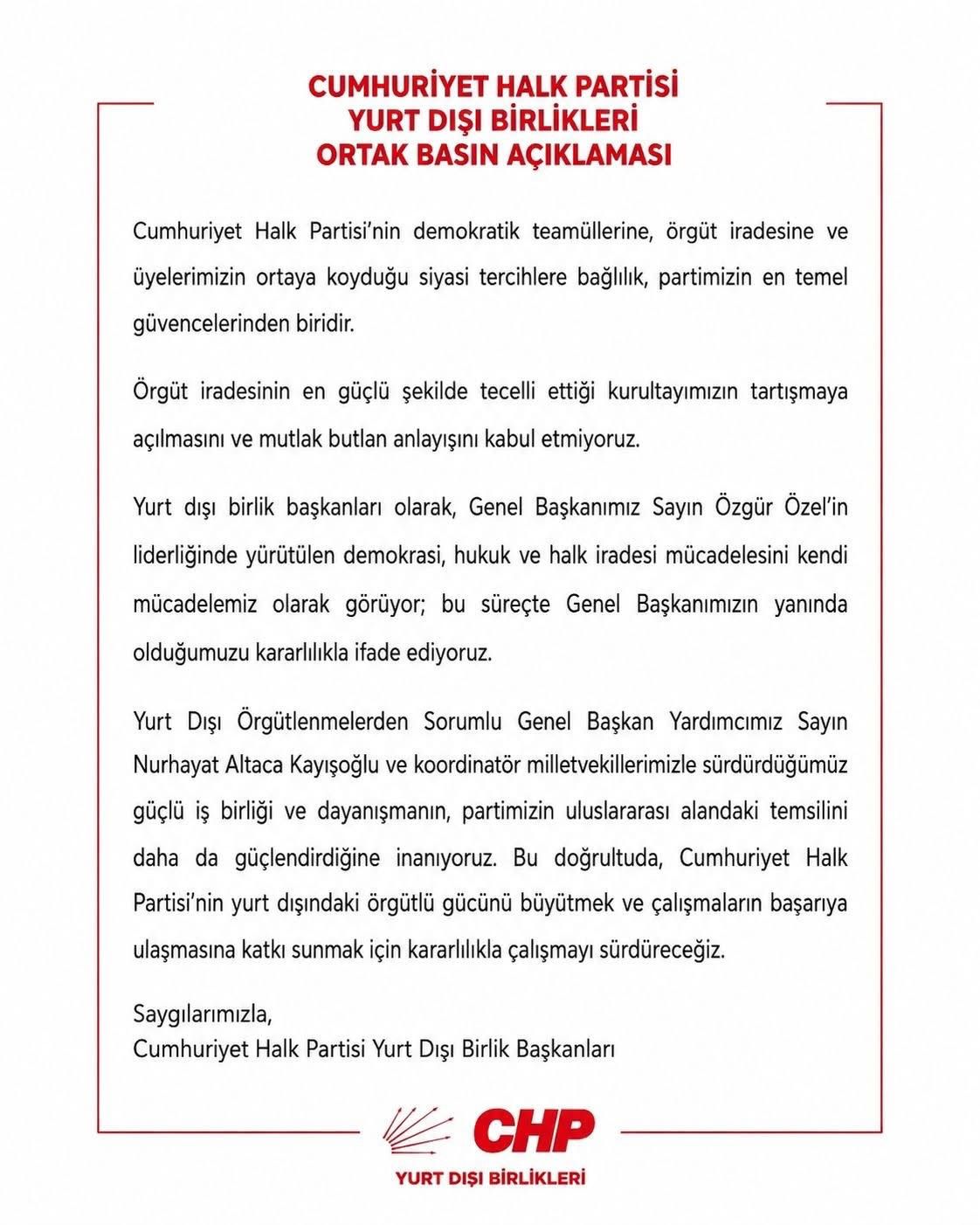 Cumhuriyet Halk Partisi Yurt Dışı Birlikleri Ortak Basın Açıklaması